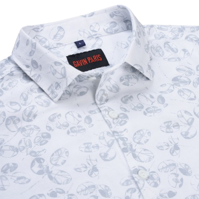 White Full Sleeve Slim Fit Shirt with Subtle Leaf Print (GP265)