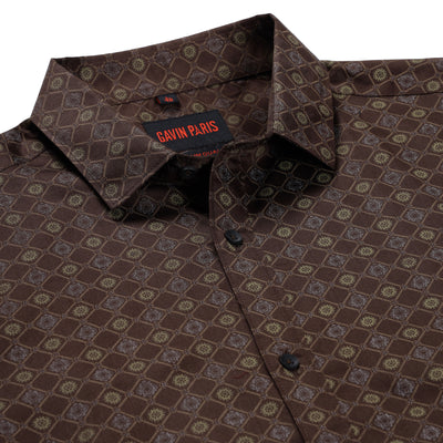 Brown Diamond Pattern Slim Fit Full Sleeve Shirt (GP194)