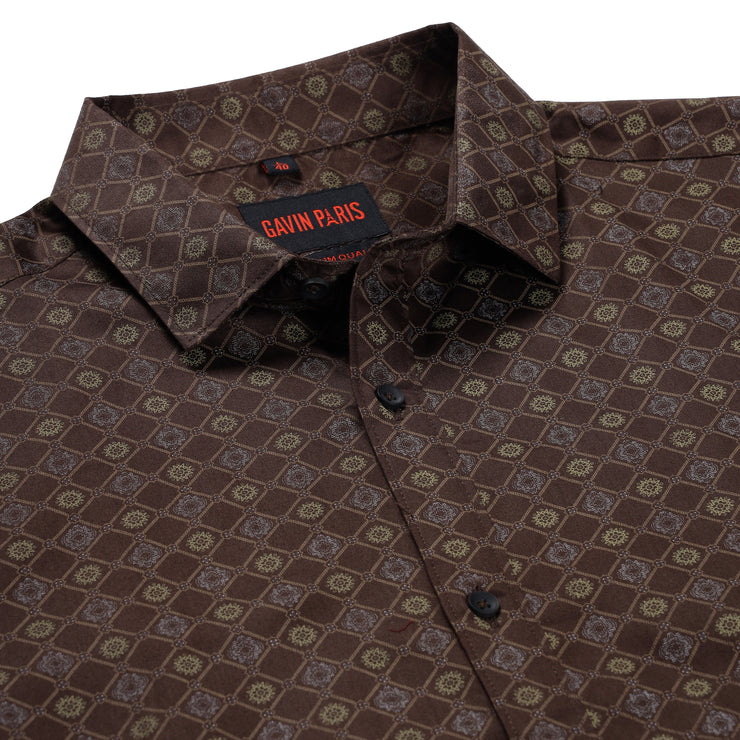 Brown Diamond Pattern Slim Fit Full Sleeve Shirt (GP194)