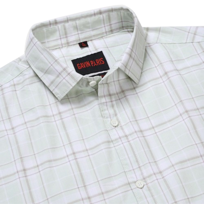Mint Green Checkered Slim Fit Men's Full Sleeve Shirt (GP343)