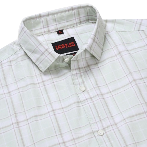 Mint Green Checkered Slim Fit Men's Full Sleeve Shirt (GP343)