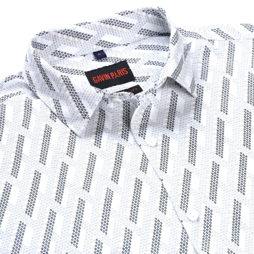 White Geometric Print Slim Fit Full Sleeve Shirt (GP258)