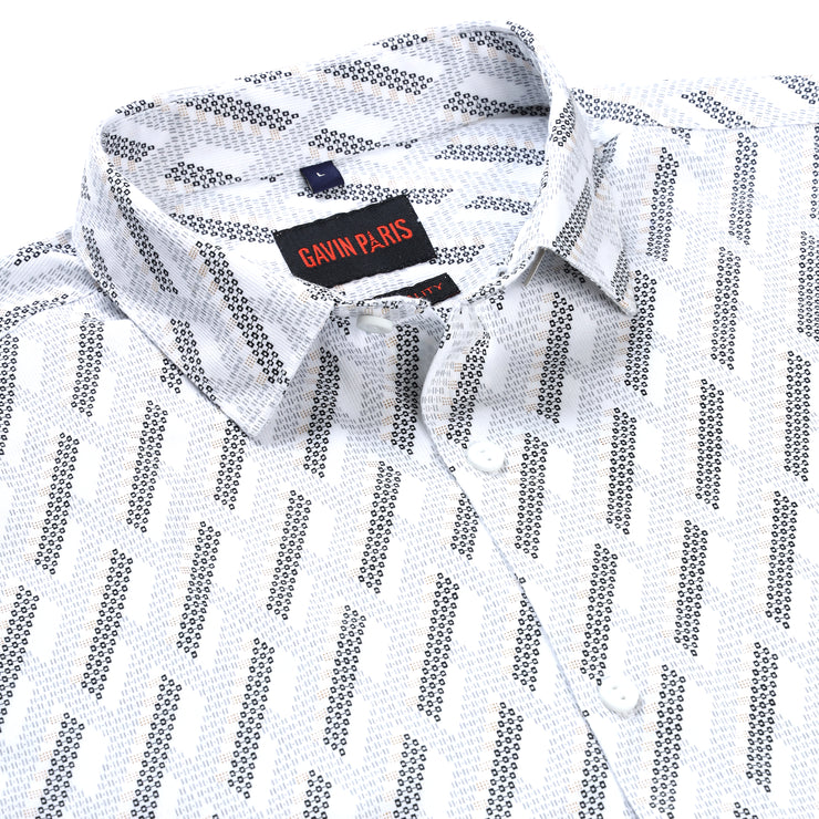 White Geometric Print Slim Fit Full Sleeve Shirt (GP258)