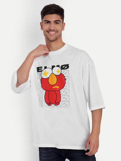 ELMO White Oversized Drop Shoulder Tee