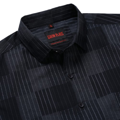 Black Striped Slim Fit Cotton Men's Full Sleeve Shirt (GP368)