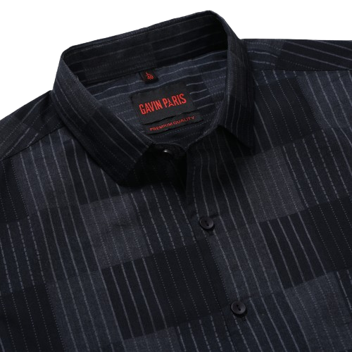 Black Striped Slim Fit Cotton Men's Full Sleeve Shirt (GP368)