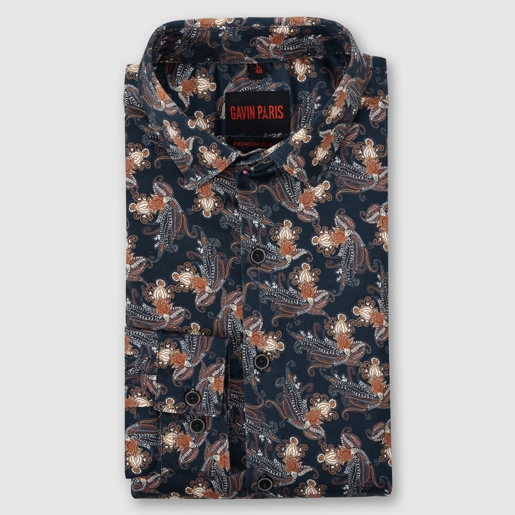 Men's Full Sleeve Black Floral Paisley Print Slim Fit Shirt (GP270)