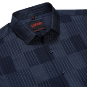 Navy Blue Striped Slim Fit Cotton Men's Full Sleeve Shirt (GP367)