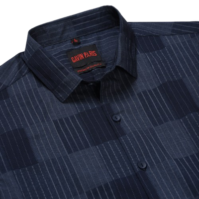 Navy Blue Striped Slim Fit Cotton Men's Full Sleeve Shirt (GP367)