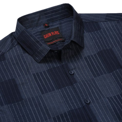 Navy Blue Striped Slim Fit Cotton Men's Full Sleeve Shirt (GP367)