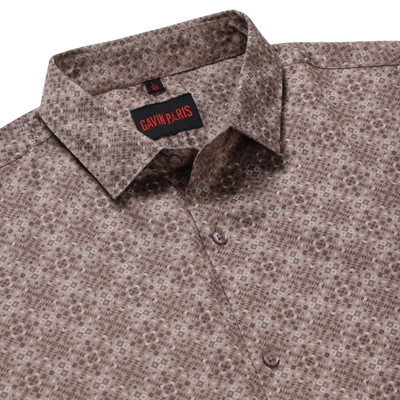 Brown Geometric Print Slim Fit Cotton Men's Full Sleeve Shirt (GP369)