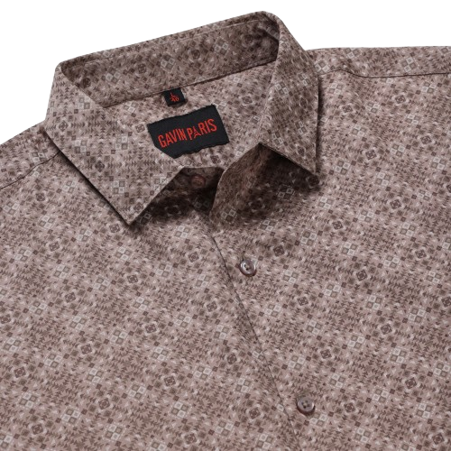 Brown Geometric Print Slim Fit Cotton Men's Full Sleeve Shirt (GP369)