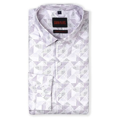 Abstract Geometric Slim Fit Full Sleeve Shirt - Lavender and White (GP218)