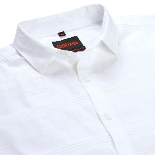 White Slim Fit Full Sleeve Shirt with Textured Stripes (GP267)