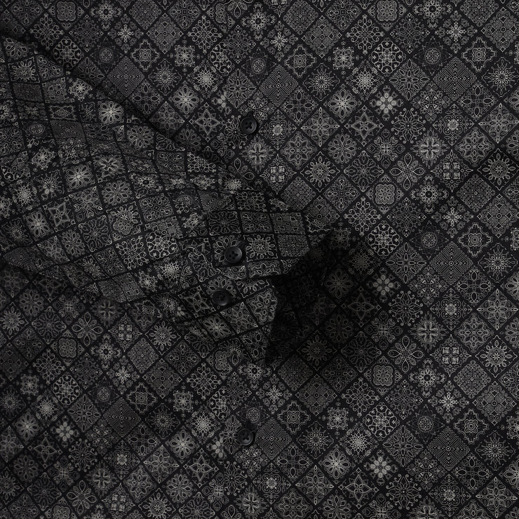 Full Sleeve Shirt - Black with Geometric Pattern (GP012)