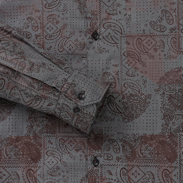 Brown with Paisley and Geometric Pattern Slim Fit Full Sleeve Shirt (GP056)