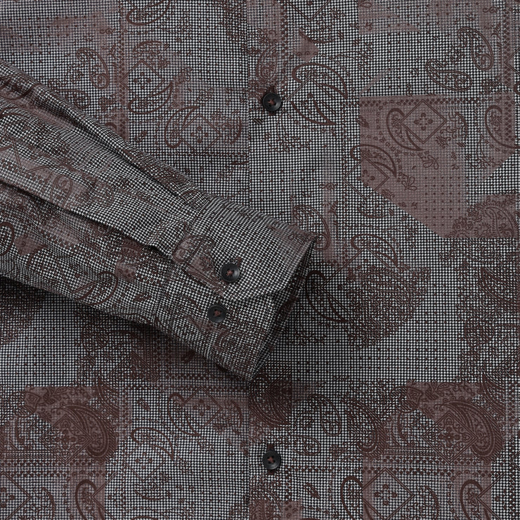 Brown with Paisley and Geometric Pattern Slim Fit Full Sleeve Shirt (GP056)