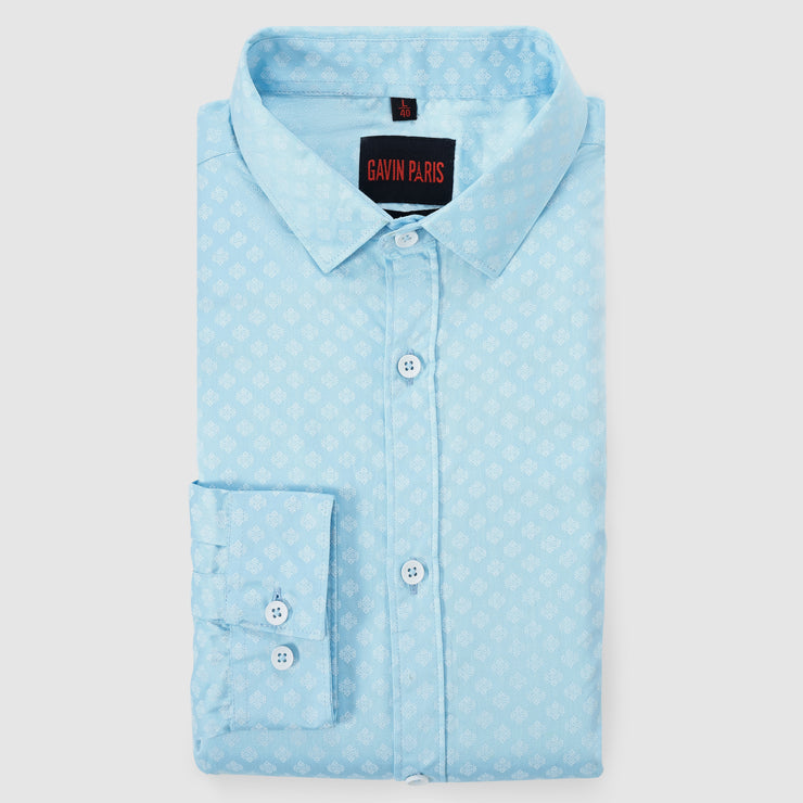 Aqua Blue Minimalist Design Men's Slim Fit Full Sleeve Shirt (GP307)