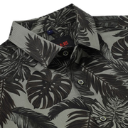 Half Sleeve Slim Fit Shirt- Grey with Brown Tropical Leaf Pattern  (GP037)