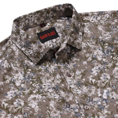 Olive Floral Print Slim Fit Men's Full Sleeve Shirt (GP351)