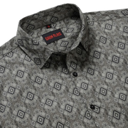 Olive Green Diamond Print Slim Fit Men's Full Sleeve Shirt (GP352)