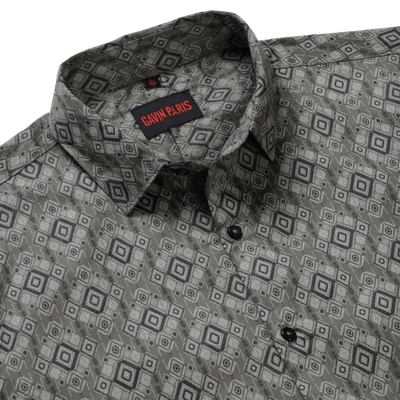 Olive Green Diamond Print Slim Fit Men's Full Sleeve Shirt (GP352)