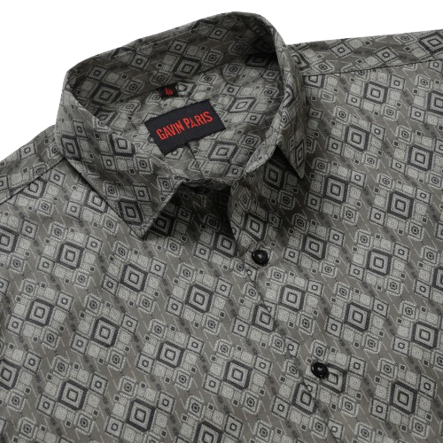 Olive Green Diamond Print Slim Fit Men's Full Sleeve Shirt (GP352)