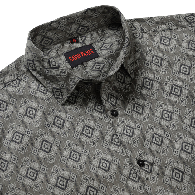 Olive Green Diamond Print Slim Fit Men's Full Sleeve Shirt (GP352)