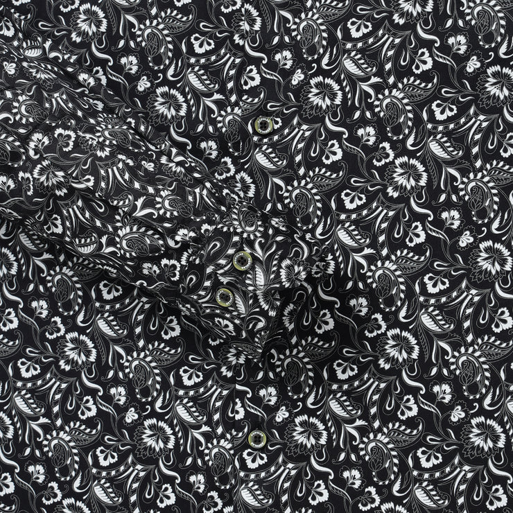 Black with White Floral Pattern Full Sleeve Shirt (GP023)