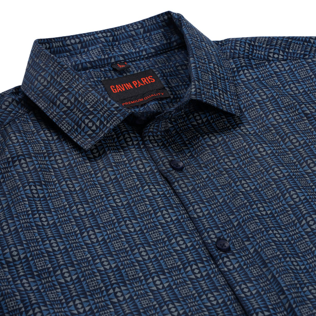 Blue Geometric Slim Fit Full Sleeve Shirt (GP187)