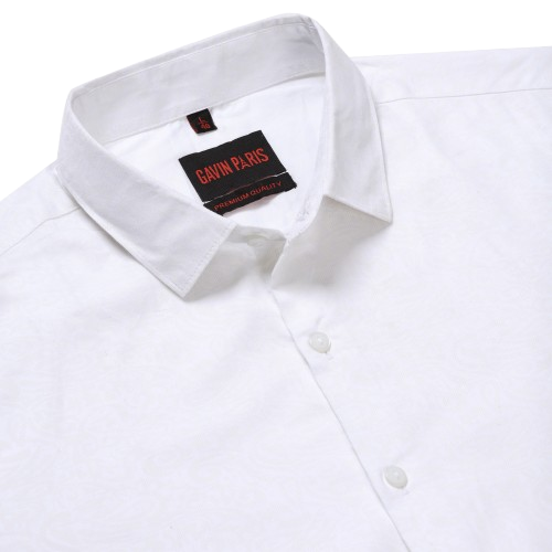 White Self-Design Slim Fit Cotton Men's Full Sleeve Shirt (GP371)