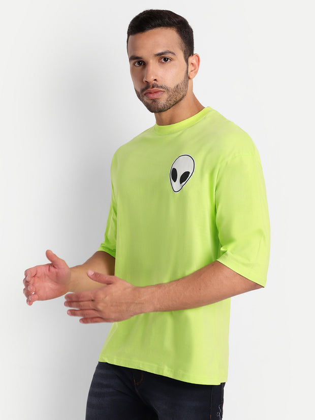 Alien Face Neon Green Drop-shoulder Oversized Unisex Tee By Gavin Paris