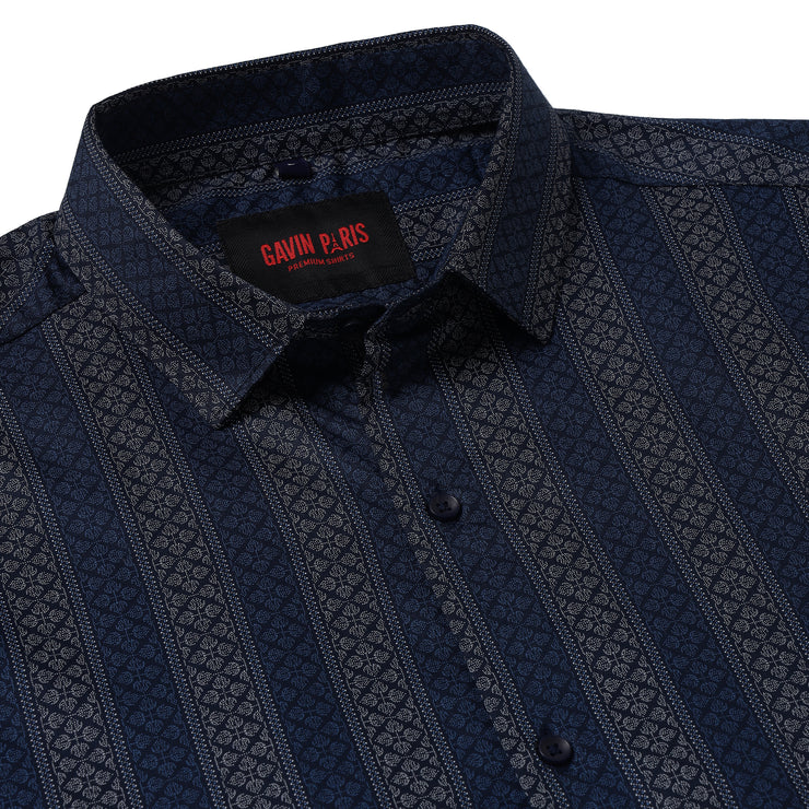 Full Sleeve Shirt - Navy Blue with Vertical Geometric Pattern (GP026)