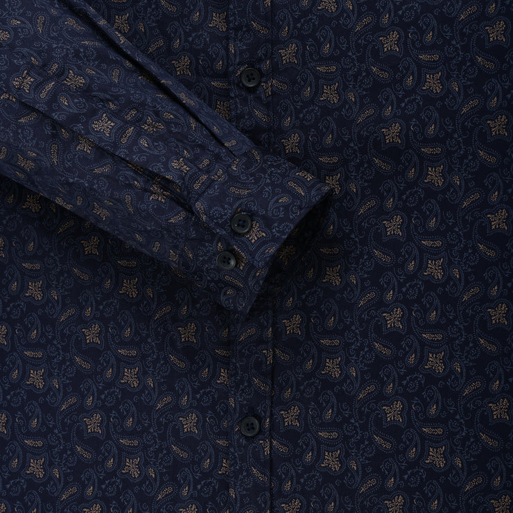 Navy Blue Paisley Motif Men's Slim Fit Full Sleeve Shirt (GP301)