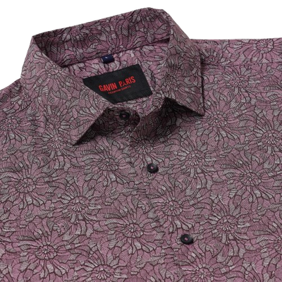 Burgundy Flower Pattern Slim Fit Full Sleeve Shirt (GP018)