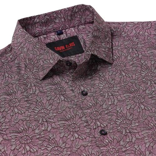 Burgundy Flower Pattern Slim Fit Full Sleeve Shirt (GP018)