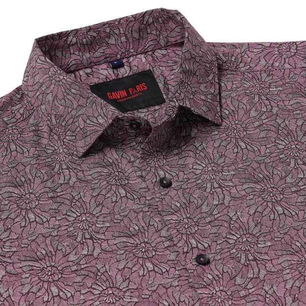 Burgundy Flower Pattern Slim Fit Full Sleeve Shirt (GP018)