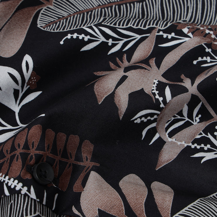 Half Sleeve Slim Fit Shirt - Black with Grey Floral Pattern (GP054)