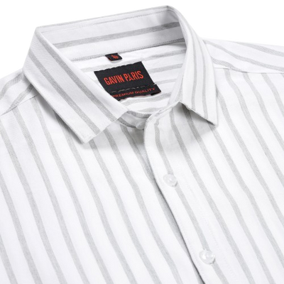 White with Grey Striped Pattern Slim Fit Full Sleeve Shirt (GP159)