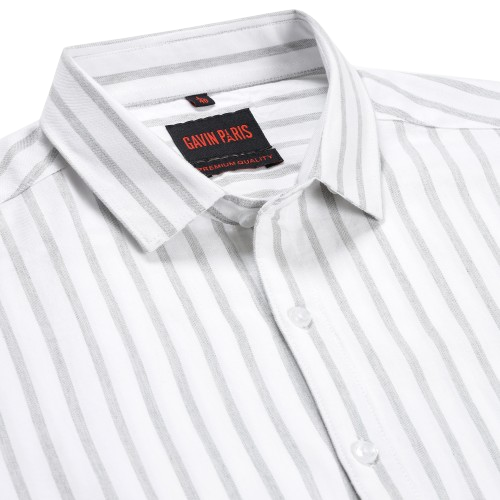 White with Grey Striped Pattern Slim Fit Full Sleeve Shirt (GP159)