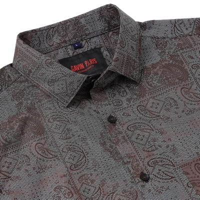 Brown with Paisley and Geometric Pattern Slim Fit Full Sleeve Shirt (GP056)