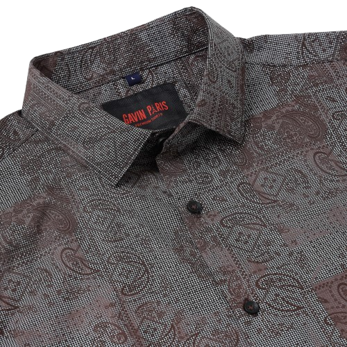Brown with Paisley and Geometric Pattern Slim Fit Full Sleeve Shirt (GP056)