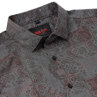 Brown with Paisley and Geometric Pattern Slim Fit Full Sleeve Shirt (GP056)