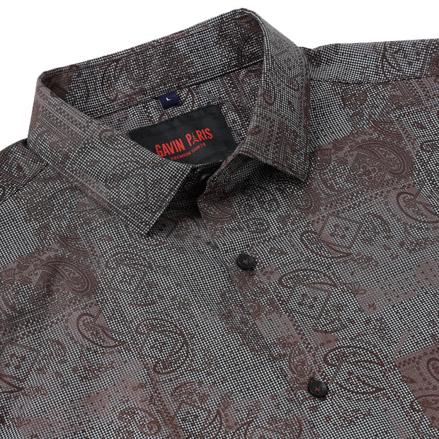 Brown with Paisley and Geometric Pattern Slim Fit Full Sleeve Shirt (GP056)