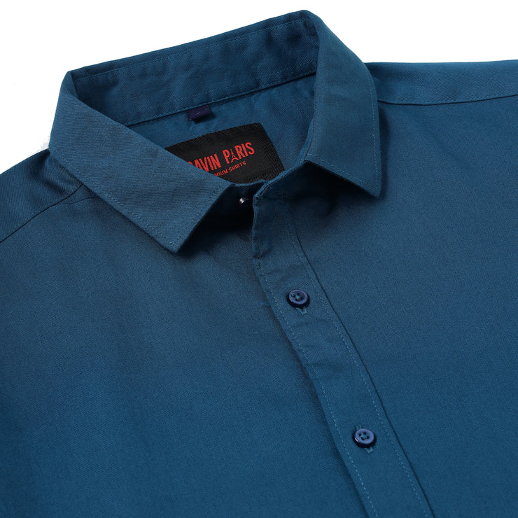 Teal Blue Solid Full-Sleeve Shirt (GP077)