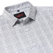 White with Grey Ornate Pattern Slim Fit Full Sleeve Shirt  (GP010)