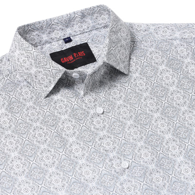 Full Sleeve Shirt - White with Grey Ornate Pattern (GP010)