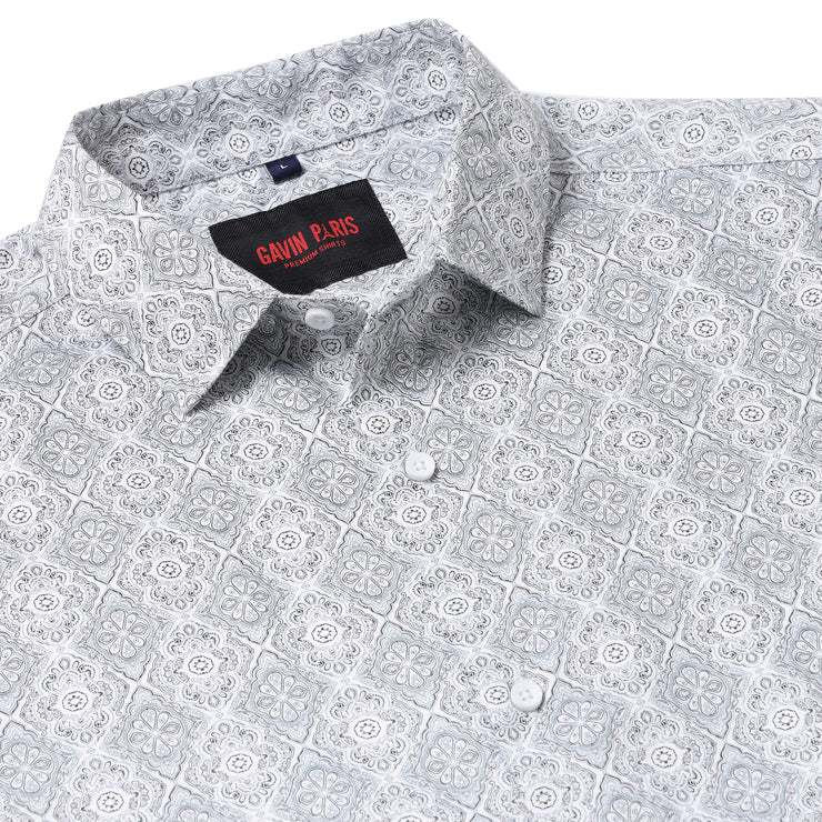 WHITE BLUE BARFI PRINTED FULL SLEEVE SHIRT (GP010)