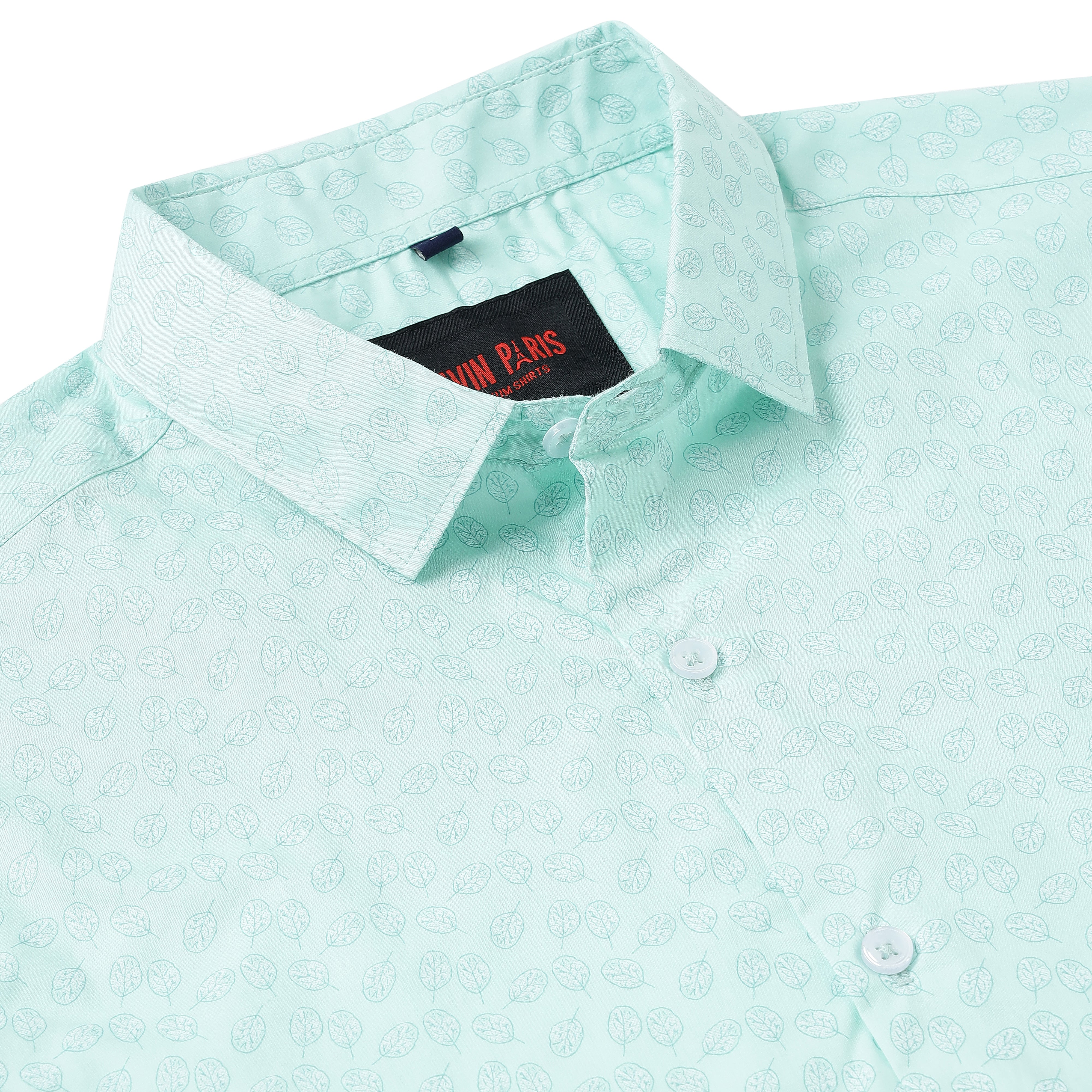 Mens Sea Green Printed Cotton Full Sleeve Shirt (GP108)