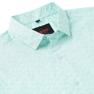 Mint Green with Leaf Pattern Full Sleeve Shirt (GP108)